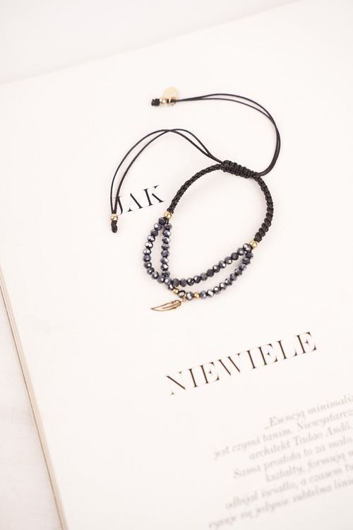 Women's Bracelet Black String Celebrity Gold Feather Clementina