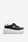 Black Women's Leather Platform Sneakers Pernalia