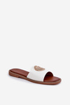 Eco-leather slippers on flat heel with decoration white Tatereia