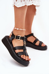 Women Sandals On Platform With Gold Detail Black Fevire