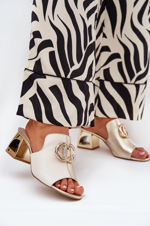 Elegant Leather Heels Beige-Gold Laura Messi 2875