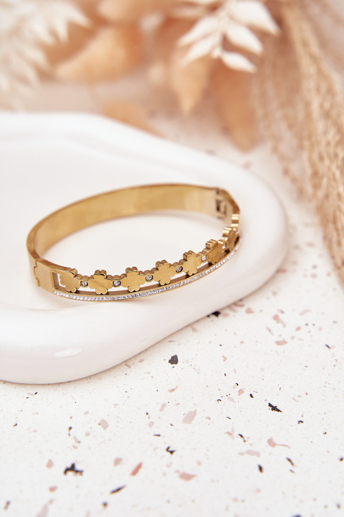 Bransoletka Ozdobiona Cyrkoniami Stal Nierdzewna Złota