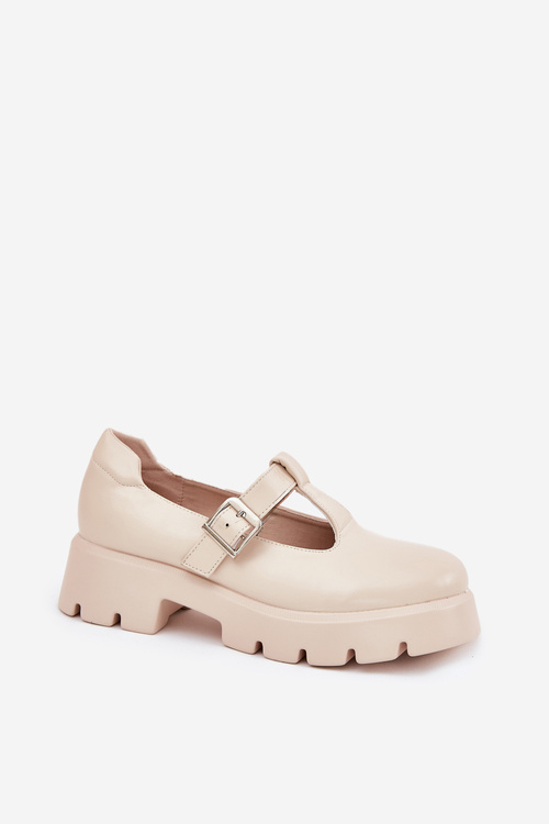 Women's Loafers With Buckle On Platform And Flat Heel Beige Venda