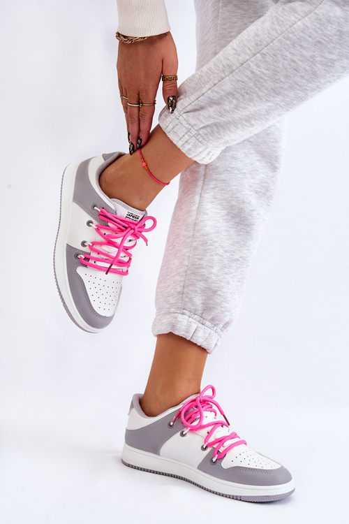 Buty Sportowe Damskie Klasyczne Podwójnie Sznurowane Biało-Szare Jella