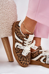 Damskie Niskie Sneakersy Eko Skórzane Z Koronką Panterka Brązowe Zielle