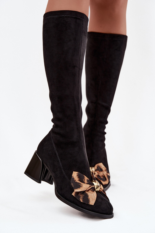 Women's Block Heel Boots with Decorative Bow D&A JC52-828 Black