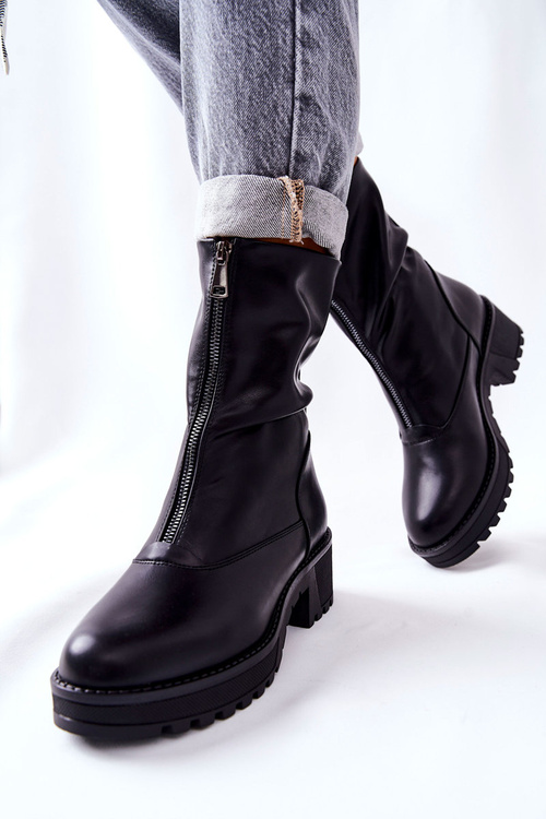 Heeled Leather Booties Black Challonte