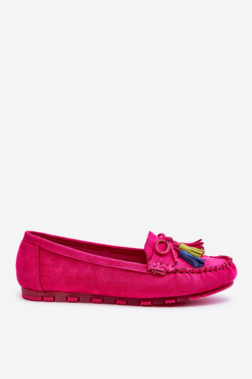 Suede Loafers With Bow And Fringes Fuchsia Dorine