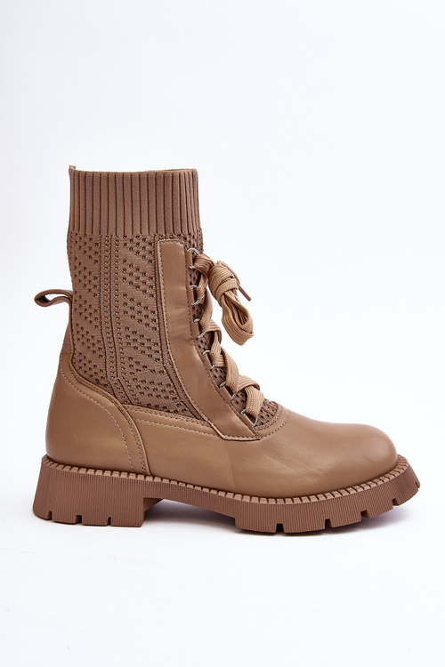 Women's lace-up ankle boots with light beige sock Gentiana