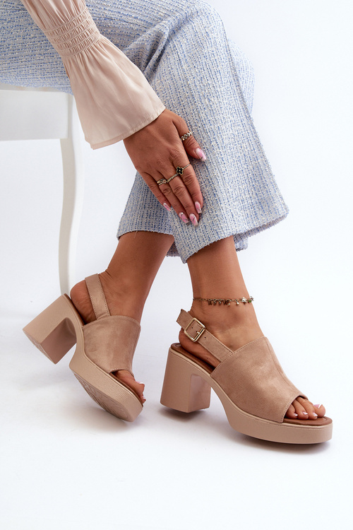 Women's Platform and Heeled Sandals in Beige Eco Suede Vatle
