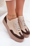 Damskie Sneakersy Skóra Naturalna Platforma Beżowe Zazoo N1269S2