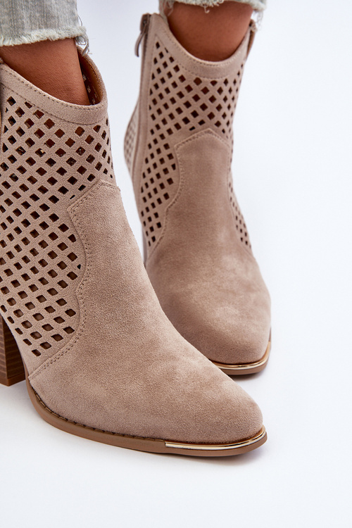 Beige Lace-Up Women's Ankle Boots in Eco Suede on Block Heel Stardara