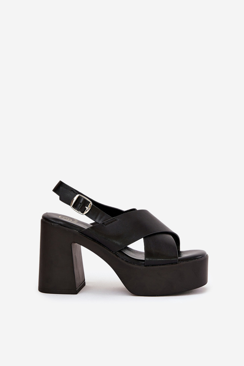 Eko Skórzane Sandały Damskie Na Platformie I Słupku Czarne Annavin