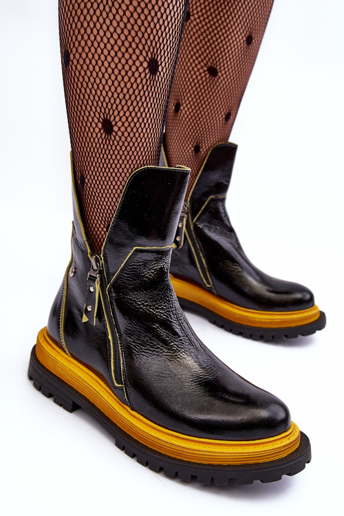 Botki Damskie Lakierowane Skóra Czarne 05747-07