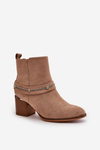 Warm Women's Heeled Boots with Chain Eco Suede Beige Hanalen