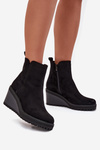 Insulated Ankle Boots On Wedge Made Of Eco Suede Black Mavona