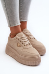 Women's Sneakers Made of Eco Leather on Chunky Platform Beige Chrisstin