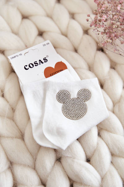 Women's Cotton Socks With Cubic Zirconia Cosas White