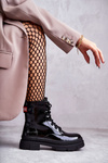 Women's Lacquered Boots Lace-up Workers Black Conny