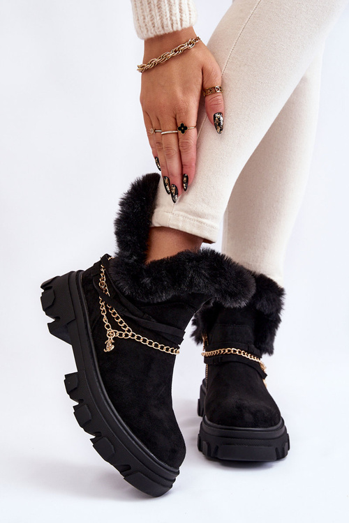 Suede Women's Boots With Decorative Chain Black Respecto