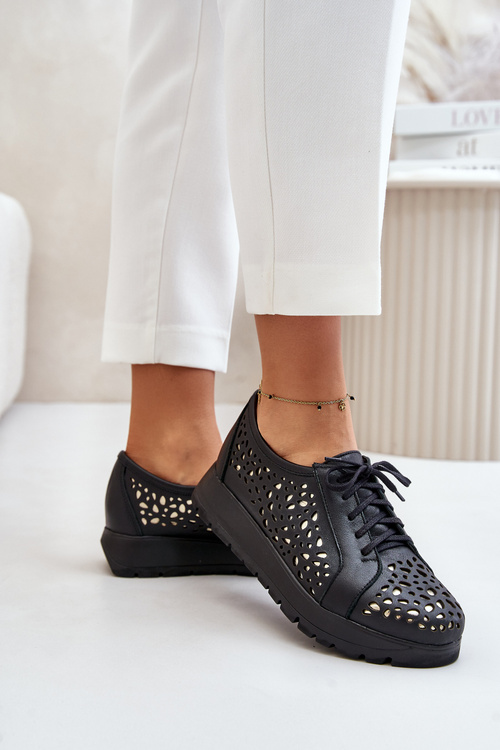 Zazoo 2973 Leather Platform Shoes With Cut-Out Design Black