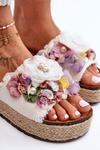 Klapki Materiałowe Kwiaty Białe Nessa 35-249