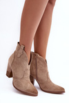 Suede Cowboy Boots On The Heel Beige Tanner