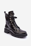 Botki Workery Lakierowane Ozdoba Czarne Emmber 16430