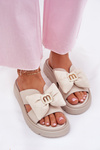 Ladies Leather Platform Sandals With Bow CheBello 4647 Beige