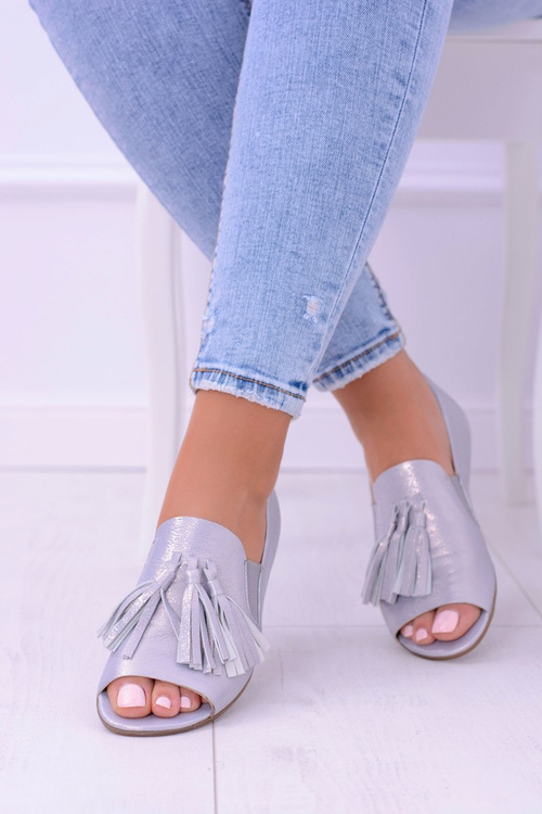 Laura Messi 1701 Leather Grey Peep Toe Lendo Ballerinas
