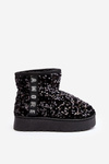 Women's Snow Boots On Platform Embellished With Rhinestones Black Silmo