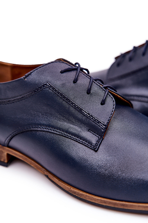 Eleganckie Skórzane Półbuty Bednarek 684 Granatowe