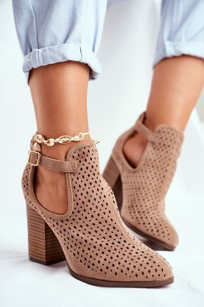 Women's Stiletto Boots Suede Openwork Beige Morrena