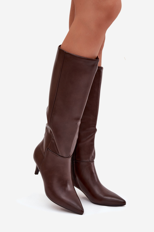 Women's Low Heel Boots with Insulation Made of Eco Leather Chocolate Marcellia