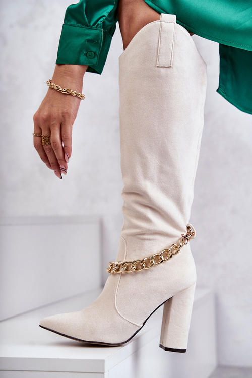 Women's Suede Warm Boots With A Chain Light Beige Jasmin