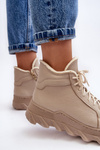 Botki Damskie Na Platformie Ocieplone Beżowe Lemar Jevette  60447