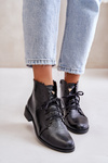 Zazoo 2964 Leather Ankle Boots On Flat Heel Black