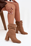Ankle boots made of natural suede lined with a heel with gathering Zazoo 4216 beige