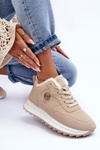 Buty Sportowe Ocieplane Platforma Skóra Beżowe Adite TL233-8