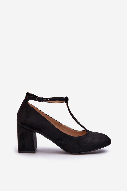 Black Faux Suede Pumps with Chunky Heel Raniyah