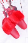 Ladies' Flip Flops With Fur Red Fur