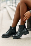 Leather Ankle Boots With Flat Heel And Decoration Insulated Black Asperra