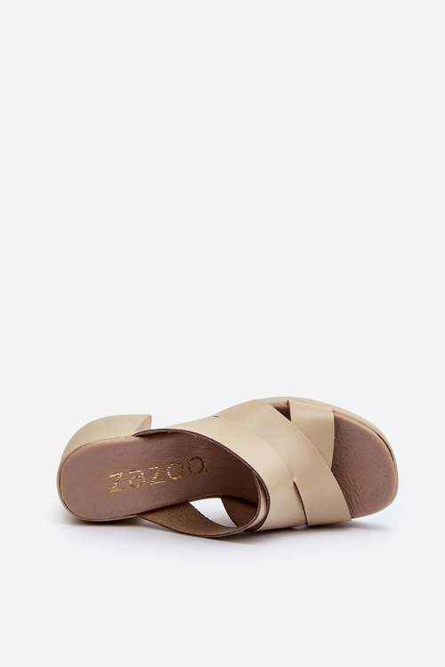 Zazoo 40373 Leather Sandals with Block Heel Beige