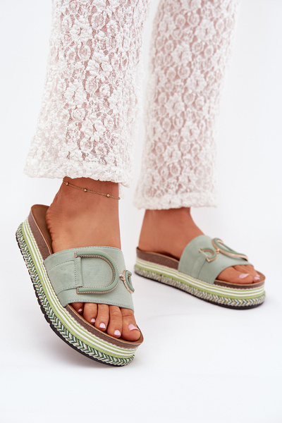 Women's Platform Slippers With Decoration Green Daphira