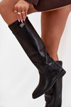 Insulated Women's Boots Flat Heel with Strap and Silver Detail Black Geraline