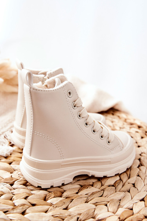 Children's Leather Insulated Sneakers Light Beige Bomi