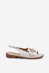 Ladies Sandals On Flat Heel With Decorative Detail S.Barski KV51-080 Silver