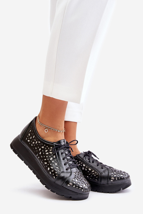 Zazoo 2973 Leather Platform Shoes With Cut-Out Design Black