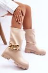 Leather Ankle Boots with Flat Heel Beige Diominna