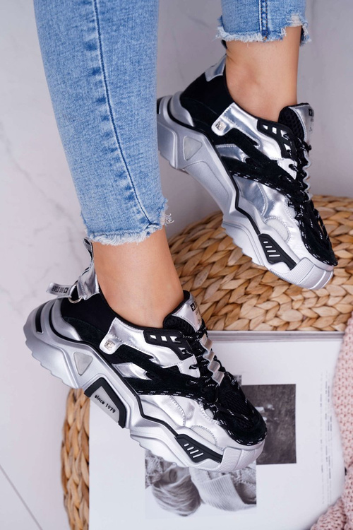 Damskie Sportowe Obuwie Big Star by Daniel Lopez Czarno Srebrne FF274A527